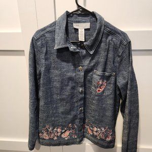 SAG Harbor Sport Woman's Denim style shirt with Floral Embroidery Size 12